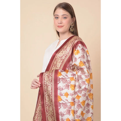 Generic Women's Art Silk Printed Dupatta (Maroon, Length: 2.25 to 2.50 Mtr)