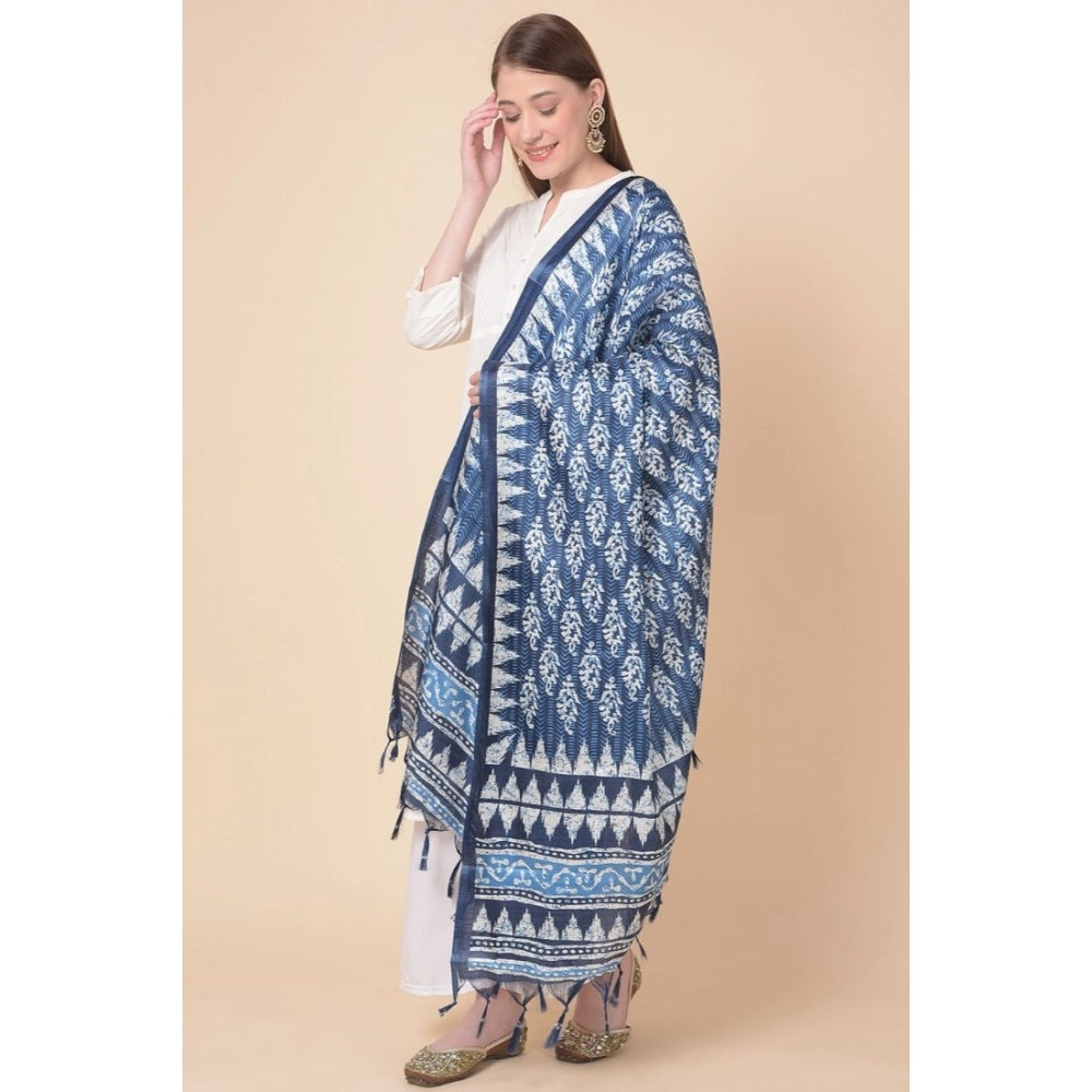 Generic Women's Art Silk Printed Dupatta (Blue, Length: 2.25 to 2.50 Mtr)