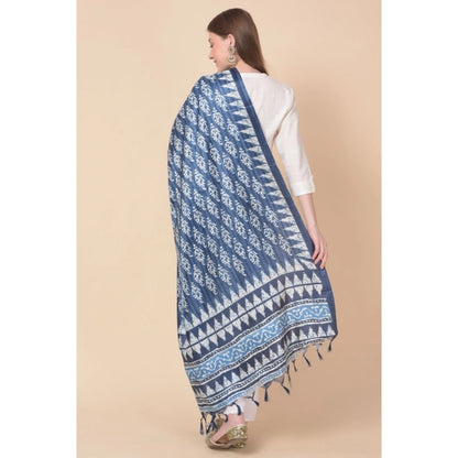 Generic Women's Art Silk Printed Dupatta (Blue, Length: 2.25 to 2.50 Mtr)