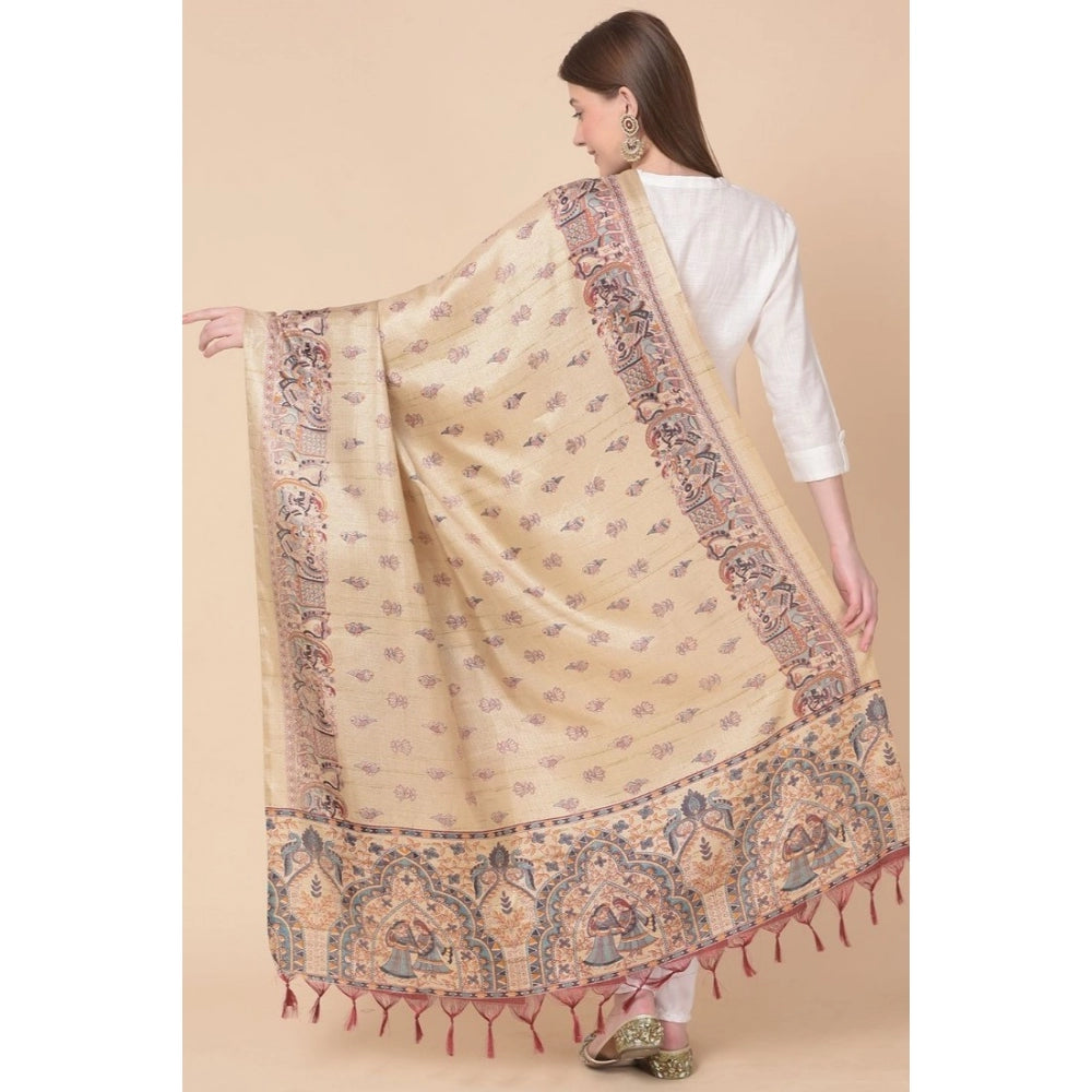 Generic Women's Art Silk Printed Dupatta (Gold, Length: 2.25 to 2.50 Mtr)