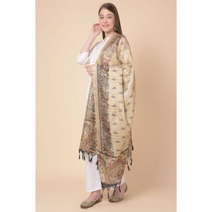 Generic Women's Art Silk Printed Dupatta (Gold, Length: 2.25 to 2.50 Mtr)