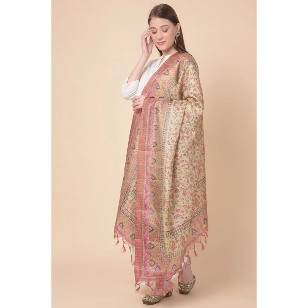 Generic Women's Art Silk Printed Dupatta (Pink, Length: 2.25 to 2.50 Mtr)