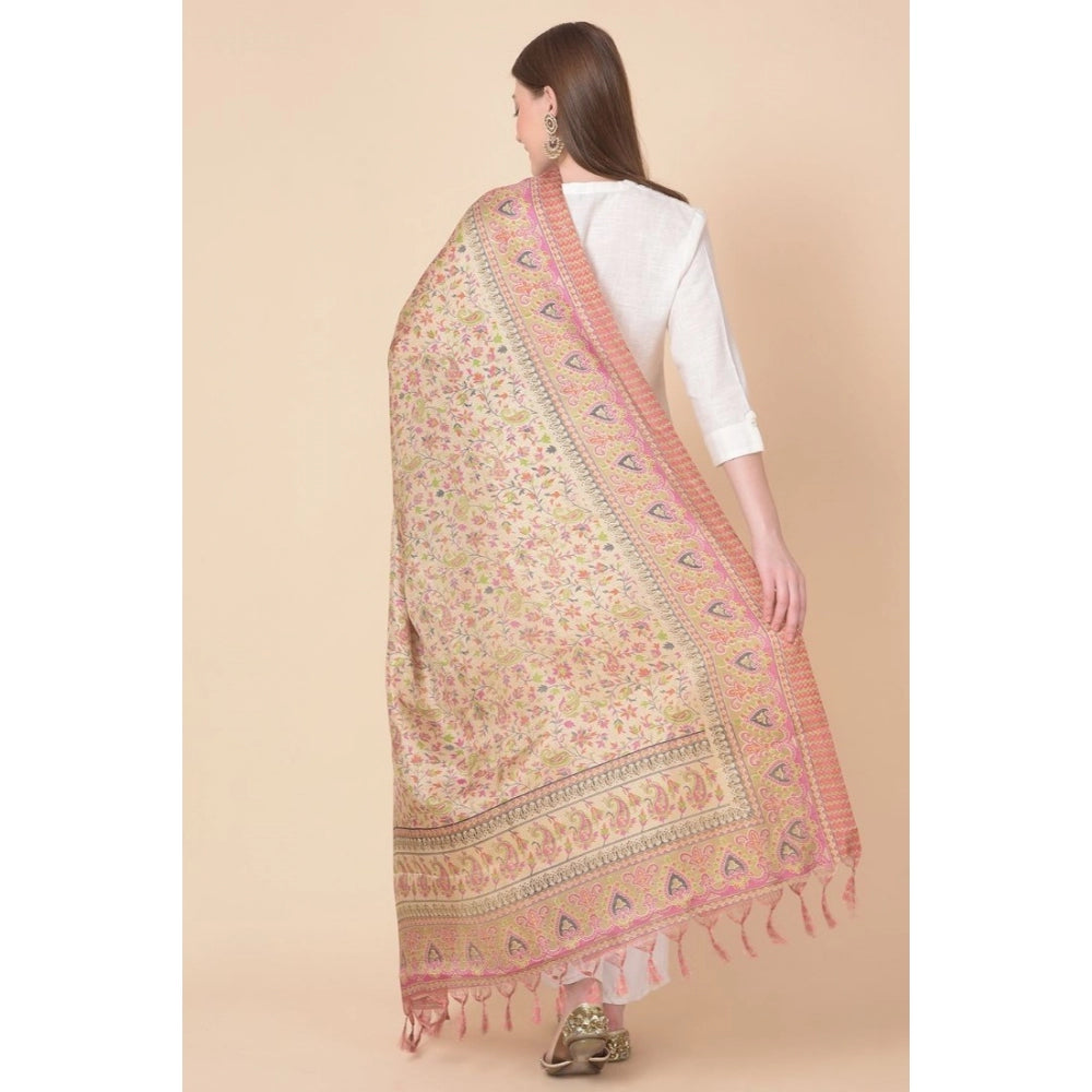 Generic Women's Art Silk Printed Dupatta (Pink, Length: 2.25 to 2.50 Mtr)