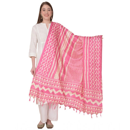 Women's Art Silk Printed Dupatta (Pink, Length: 2.25 to 2.50 Mtr)