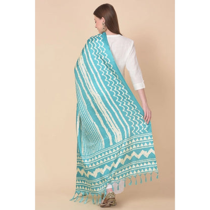 Generic Women's Art Silk Printed Dupatta (Turquoise, Length: 2.25 to 2.50 Mtr)