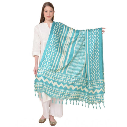 Generic Women's Art Silk Printed Dupatta (Turquoise, Length: 2.25 to 2.50 Mtr)