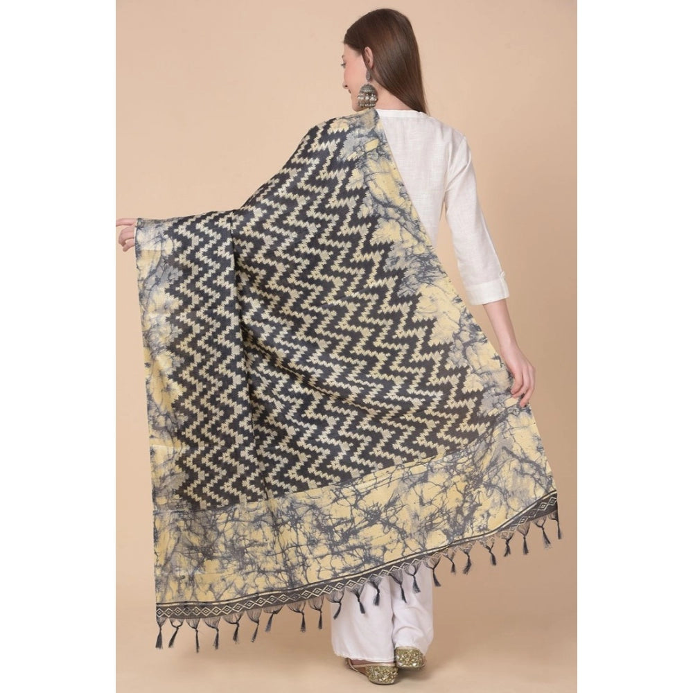 Generic Women's Art Silk Printed Dupatta (Black, Length: 2.25 to 2.50 Mtr)