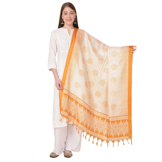 Generic Women's Art Silk Printed Dupatta (Orange, Length: 2.25 to 2.50 Mtr)