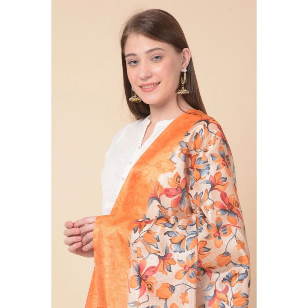 Generic Women's Art Silk Printed Dupatta (Orange, Length: 2.25 to 2.50 Mtr)