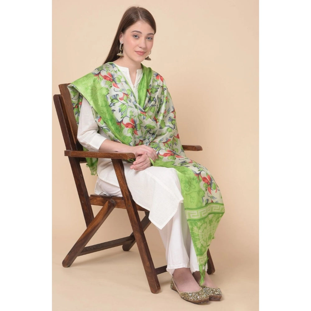 Generic Women's Art Silk Printed Dupatta (Light Green, Length: 2.25 to 2.50 Mtr)