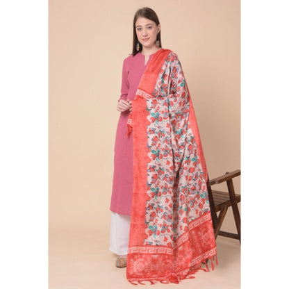 Women's Art Silk Printed Dupatta (Red, Length: 2.25 to 2.50 Mtr)