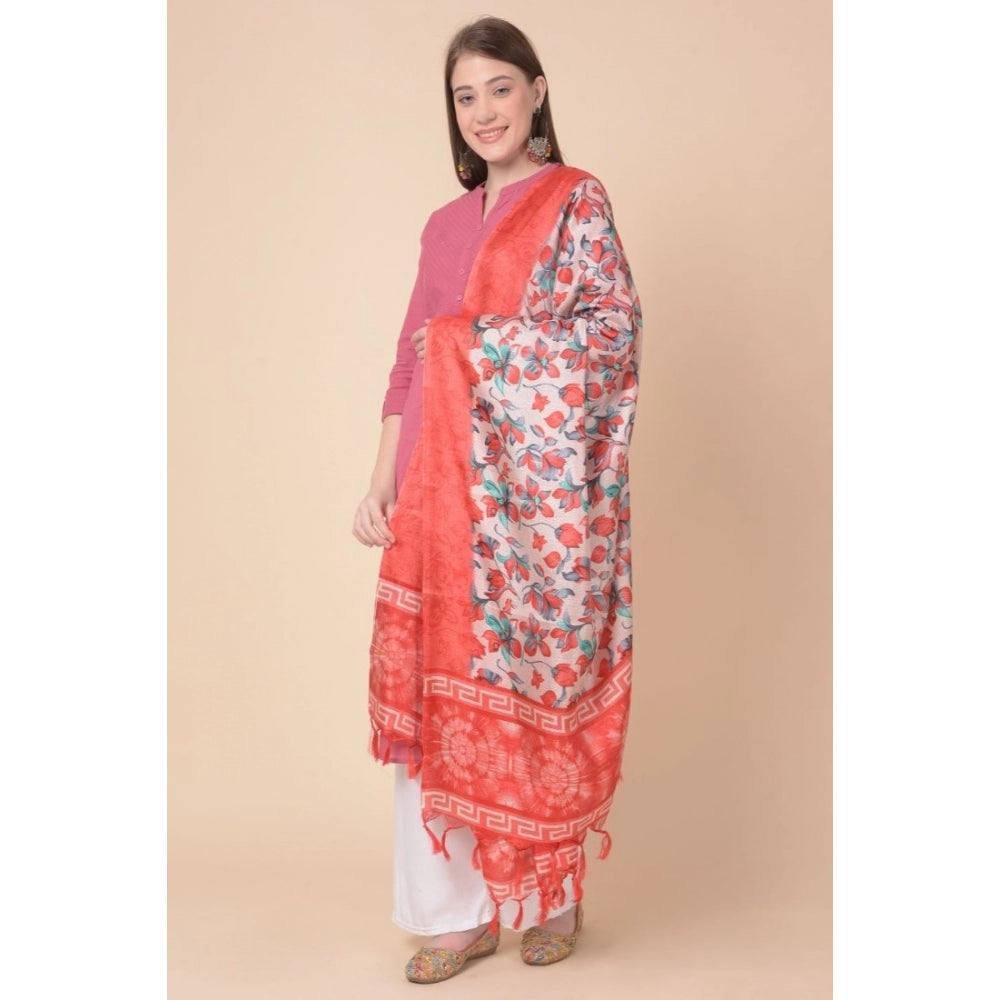 Women's Art Silk Printed Dupatta (Red, Length: 2.25 to 2.50 Mtr)