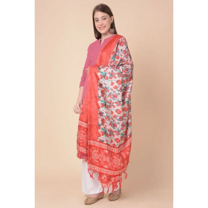 Women's Art Silk Printed Dupatta (Red, Length: 2.25 to 2.50 Mtr)