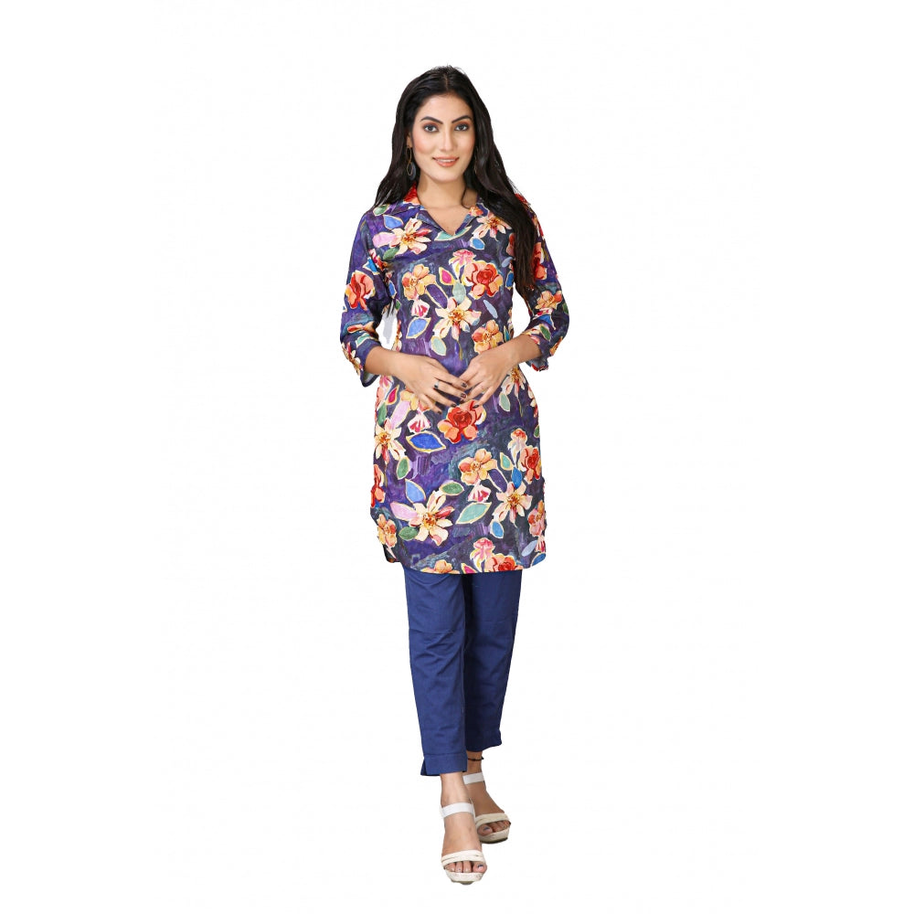 Women's Casual 3/4 Sleeve Viscose Rayon Printed Kurti (Blue)