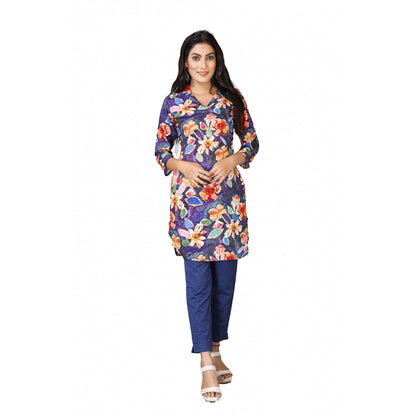 Women's Casual 3/4 Sleeve Viscose Rayon Printed Kurti (Blue)