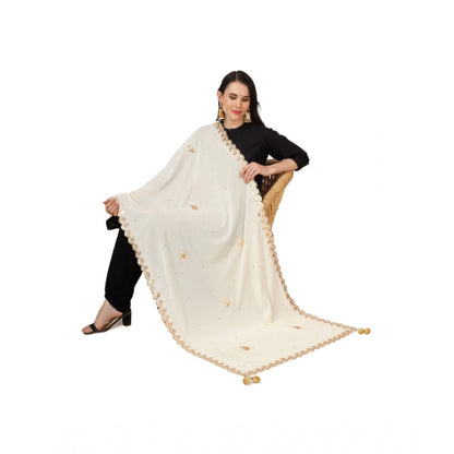 Generic Women's Velvet Gotta Patti Dupatta (Off White, Length: 2.25 to 2.50 Mtr)