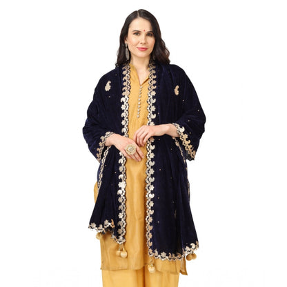 Generic Women's Velvet Gotta Patti Dupatta (Blue, Length: 2.25 to 2.50 Mtr)