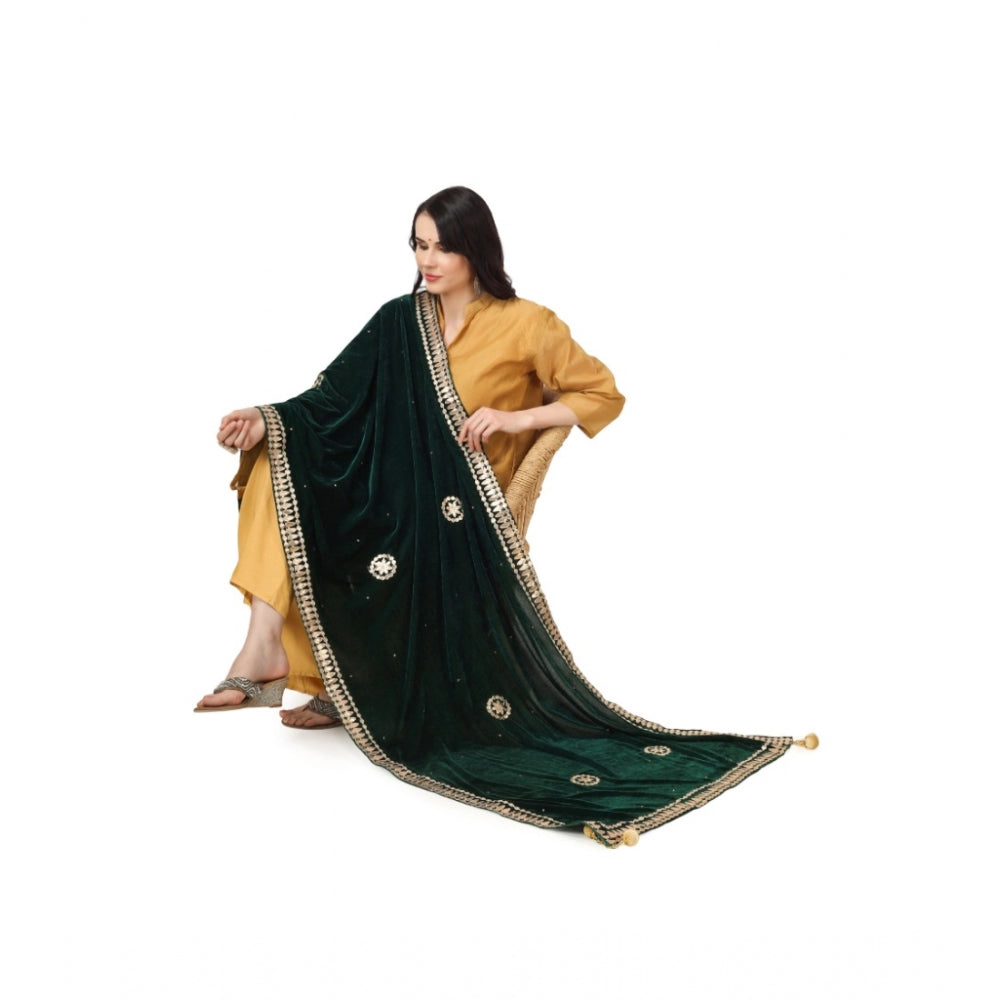 Generic Women's Velvet Gotta Patti Dupatta (Green, Length: 2.25 to 2.50 Mtr)