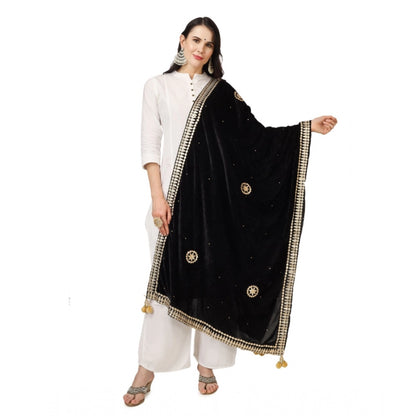 Generic Women's Velvet Gotta Patti Dupatta (Black, Length: 2.25 to 2.50 Mtr)