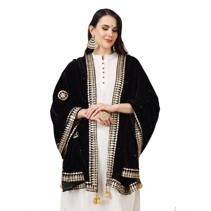 Generic Women's Velvet Gotta Patti Dupatta (Black, Length: 2.25 to 2.50 Mtr)