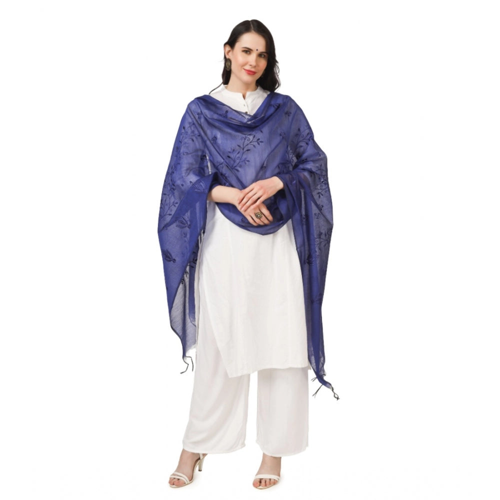 Generic Women's Cotton Embroidered Dupatta (Blue, Length: 2.25 to 2.50 Mtr)