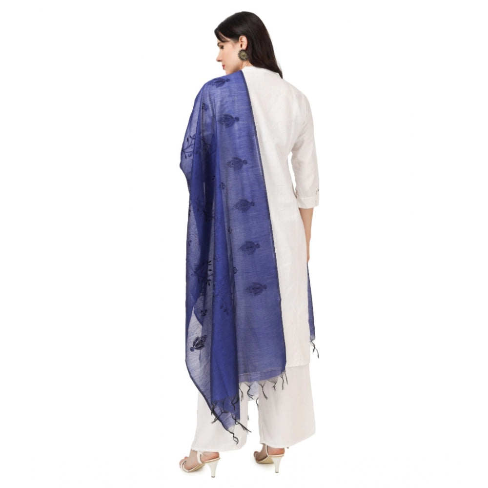 Generic Women's Cotton Embroidered Dupatta (Blue, Length: 2.25 to 2.50 Mtr)