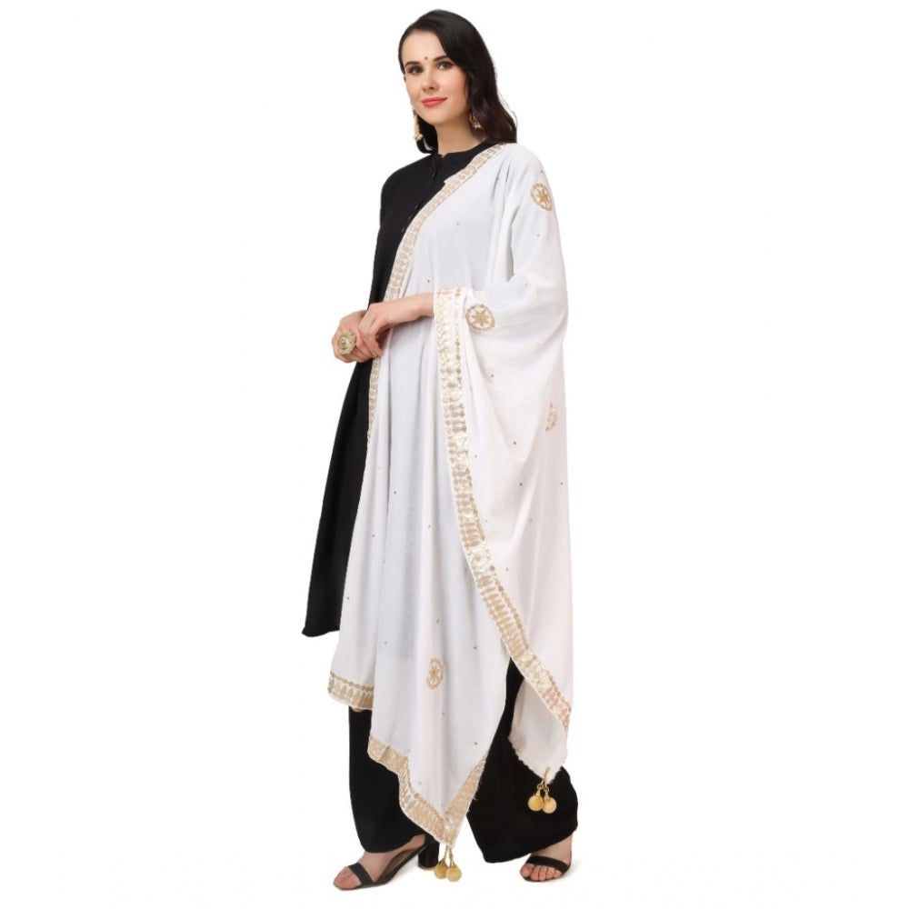 Women's Velvet Gotta Patti Dupatta (White, Length: 2.25 to 2.50 Mtr)