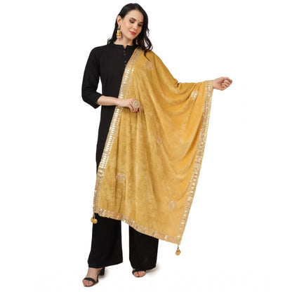 Women's Velvet Gotta Patti Dupatta (Yellow, Length: 2.25 to 2.50 Mtr)