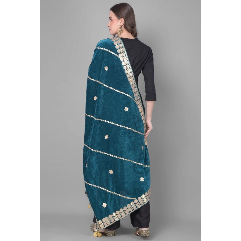 Women's Velvet Gotta Patti Dupatta (Teal, Length: 2.25 to 2.50 Mtr)