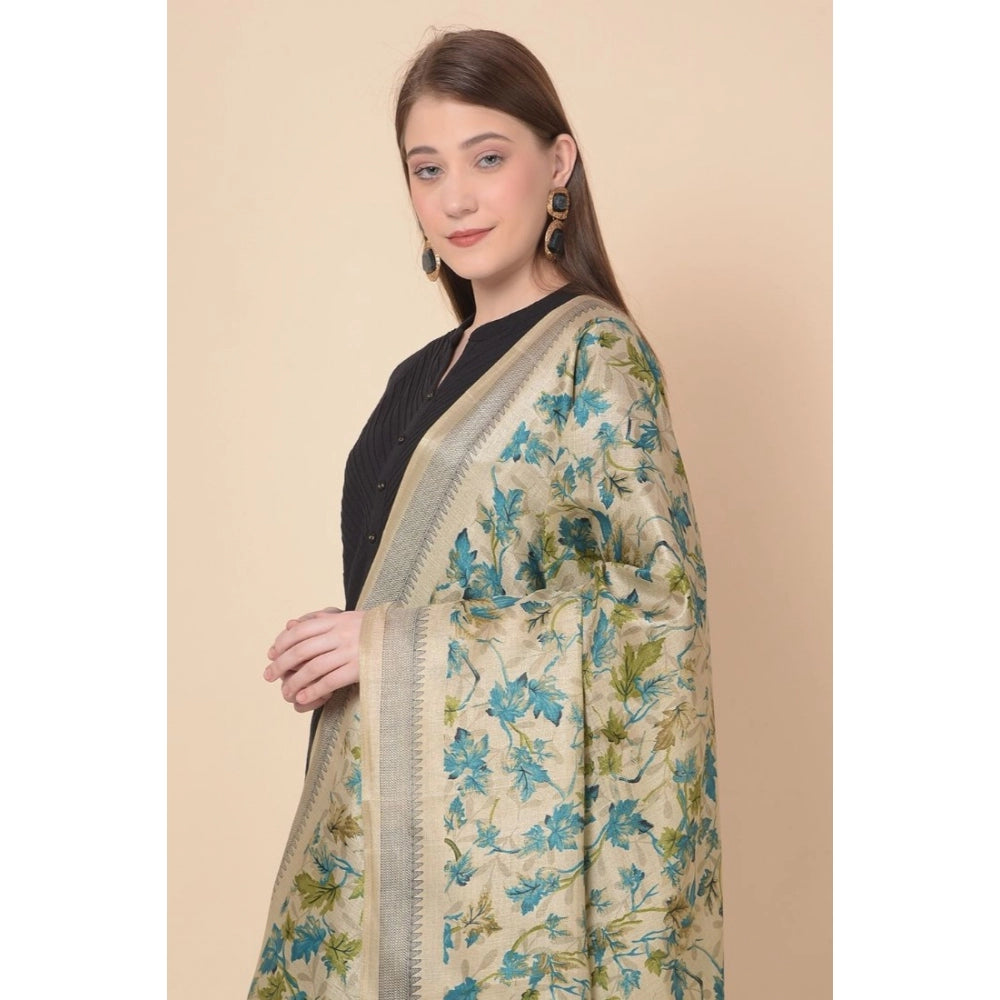 Generic Women's Art Silk Printed Dupatta (Gold, Length: 2.25 to 2.50 Mtr)