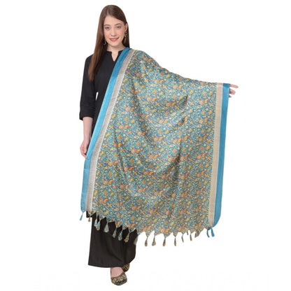 Generic Women's Art Silk Printed Dupatta (Turquoise, Length: 2.25 to 2.50 Mtr)