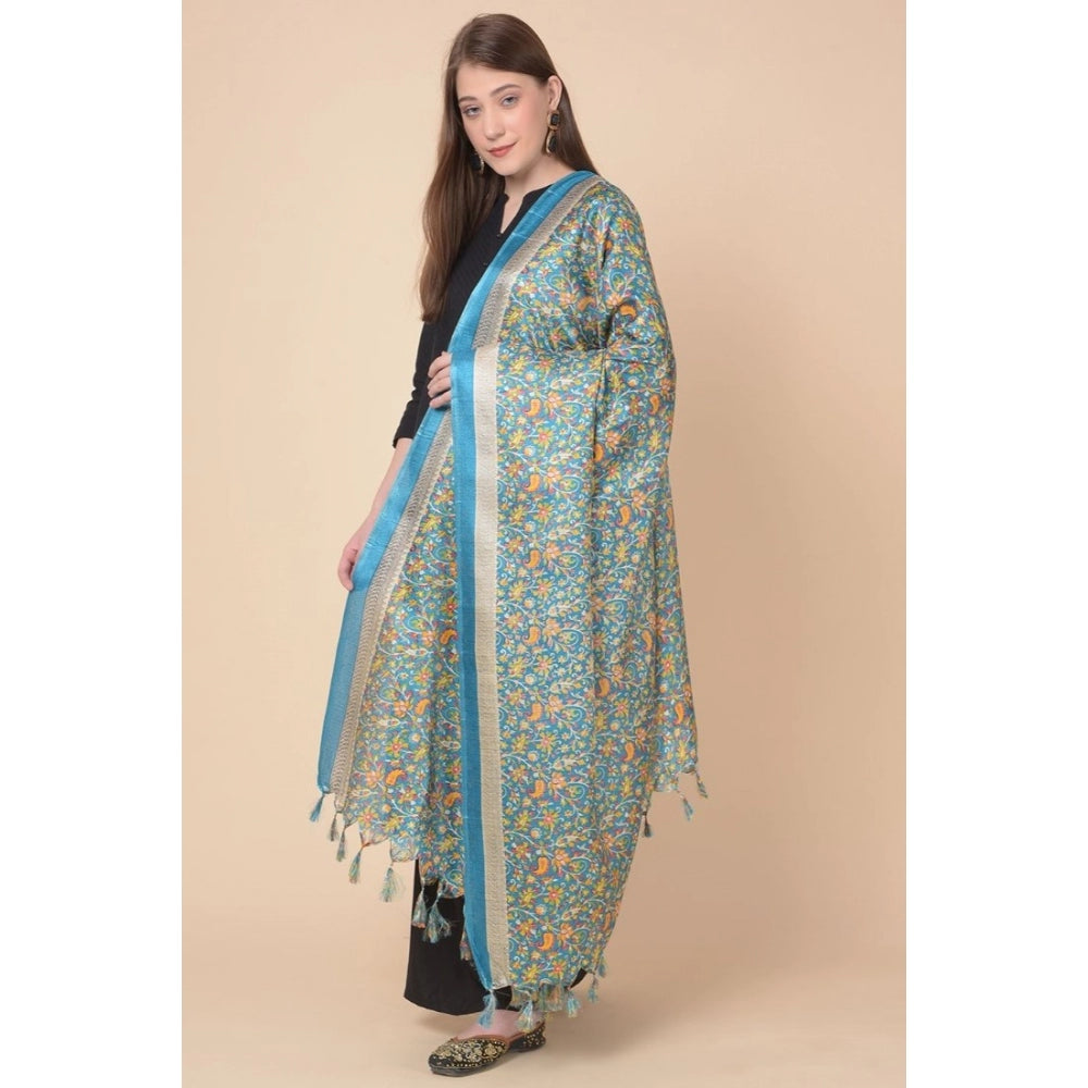 Generic Women's Art Silk Printed Dupatta (Turquoise, Length: 2.25 to 2.50 Mtr)