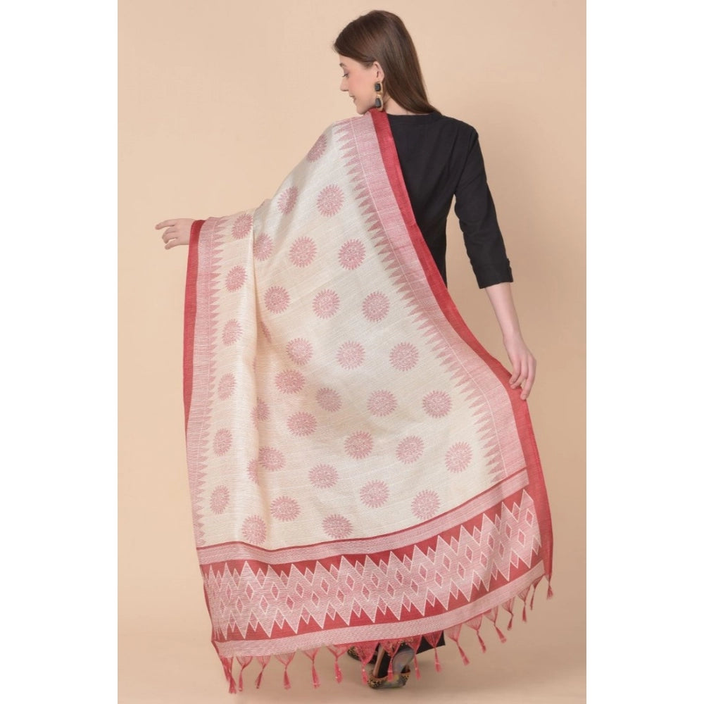 Generic Women's Art Silk Printed Dupatta (Maroon, Length: 2.25 to 2.50 Mtr)