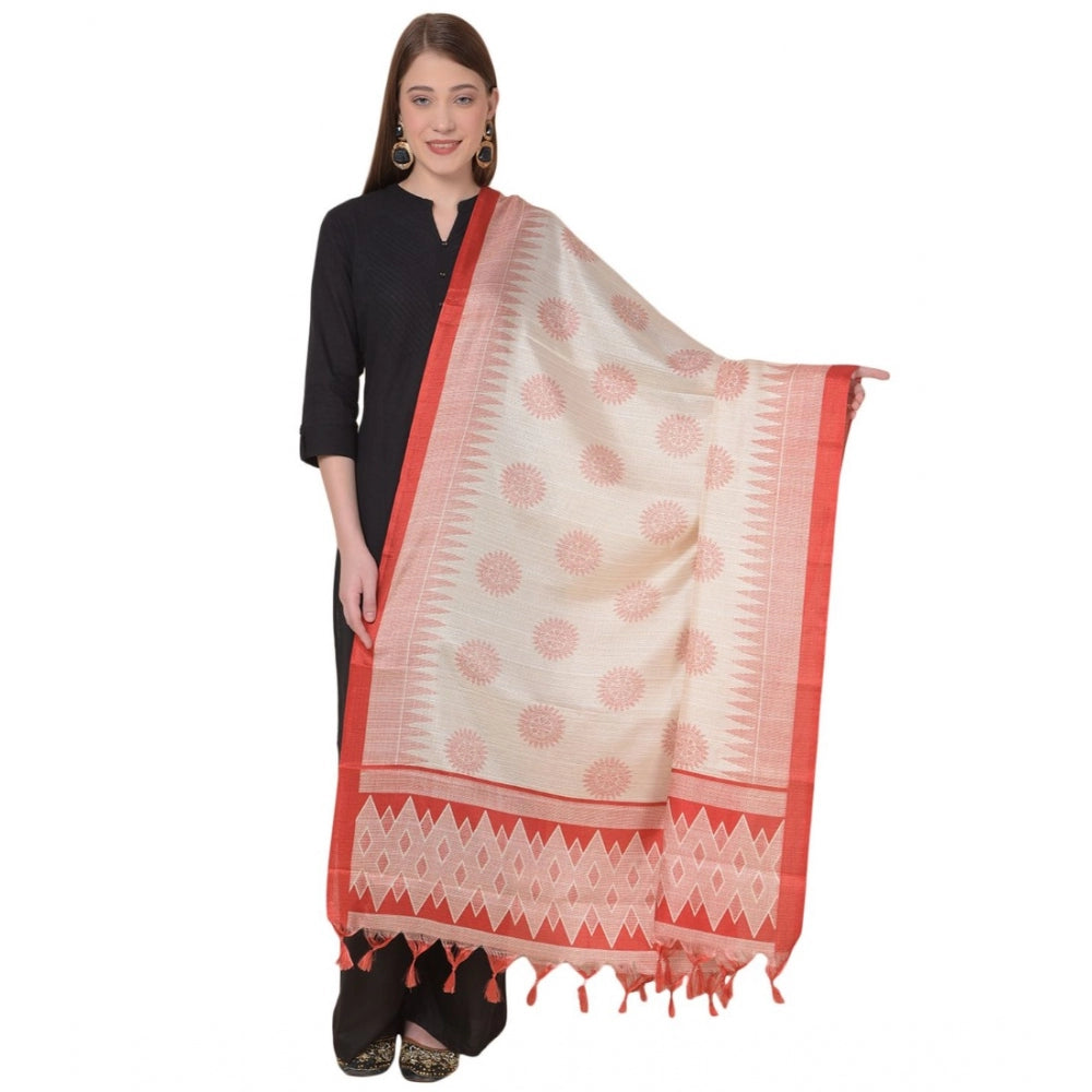 Generic Women's Art Silk Printed Dupatta (Red, Length: 2.25 to 2.50 Mtr)