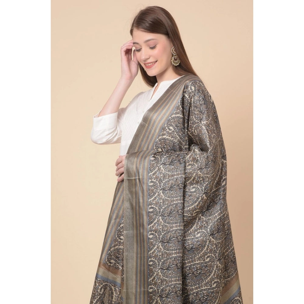 Women's Art Silk Printed Dupatta (Grey, Length: 2.25 to 2.50 Mtr)