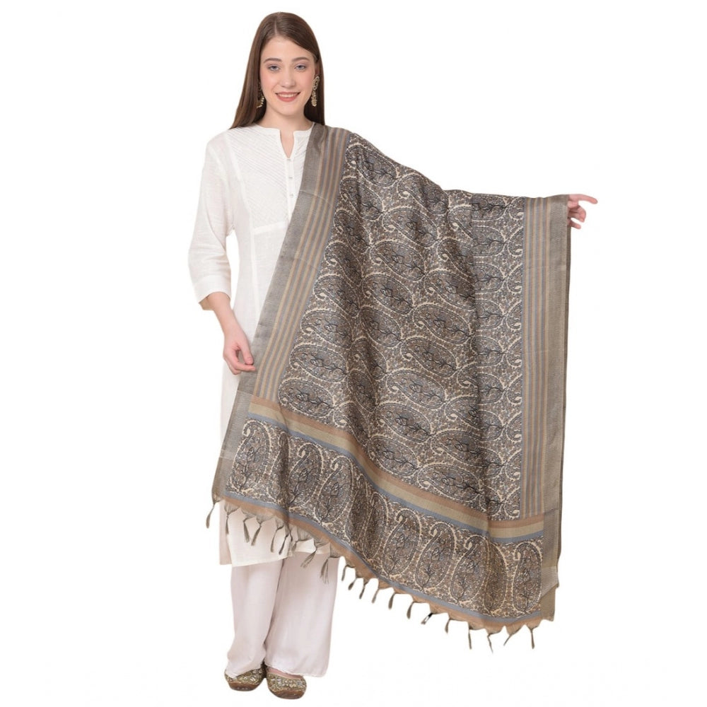 Women's Art Silk Printed Dupatta (Grey, Length: 2.25 to 2.50 Mtr)