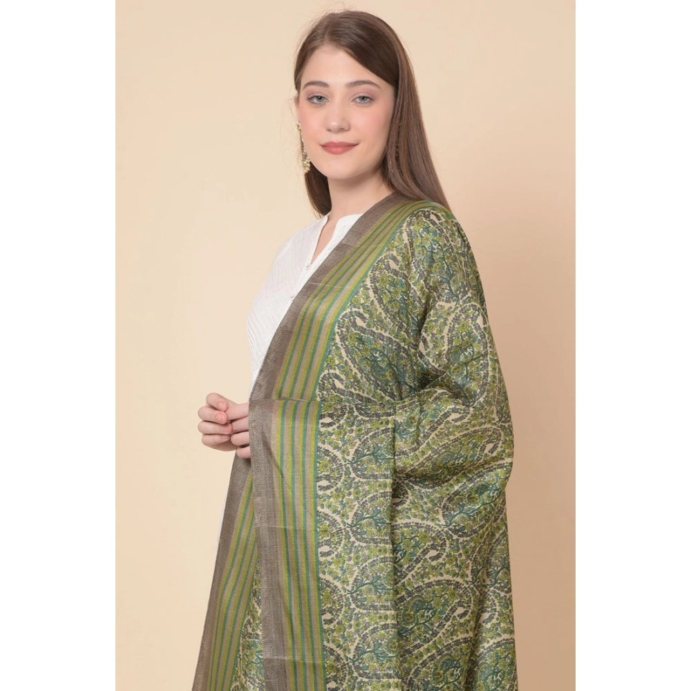 Generic Women's Art Silk Printed Dupatta (Green, Length: 2.25 to 2.50 Mtr)