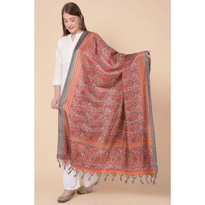 Women's Art Silk Printed Dupatta (Orange, Length: 2.25 to 2.50 Mtr)