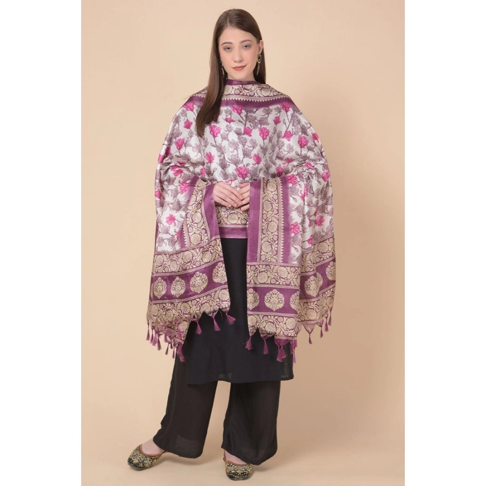 Generic Women's Art Silk Printed Dupatta (Purple, Length: 2.25 to 2.50 Mtr)