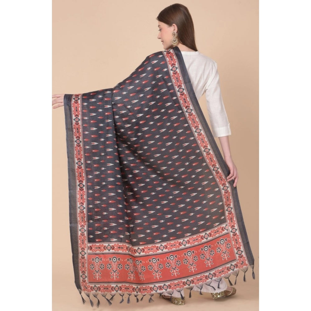 Generic Women's Art Silk Printed Dupatta (Black, Length: 2.25 to 2.50 Mtr)