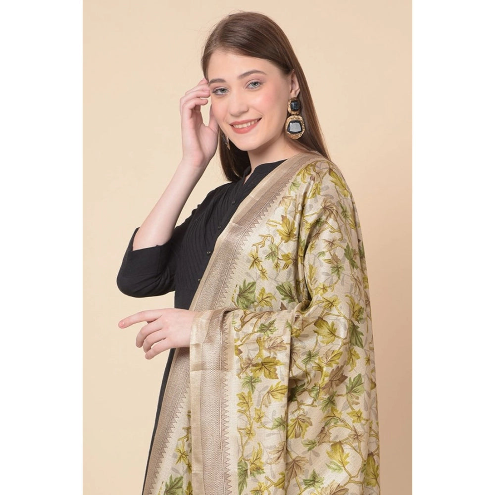 Generic Women's Art Silk Printed Dupatta (Gold, Length: 2.25 to 2.50 Mtr)