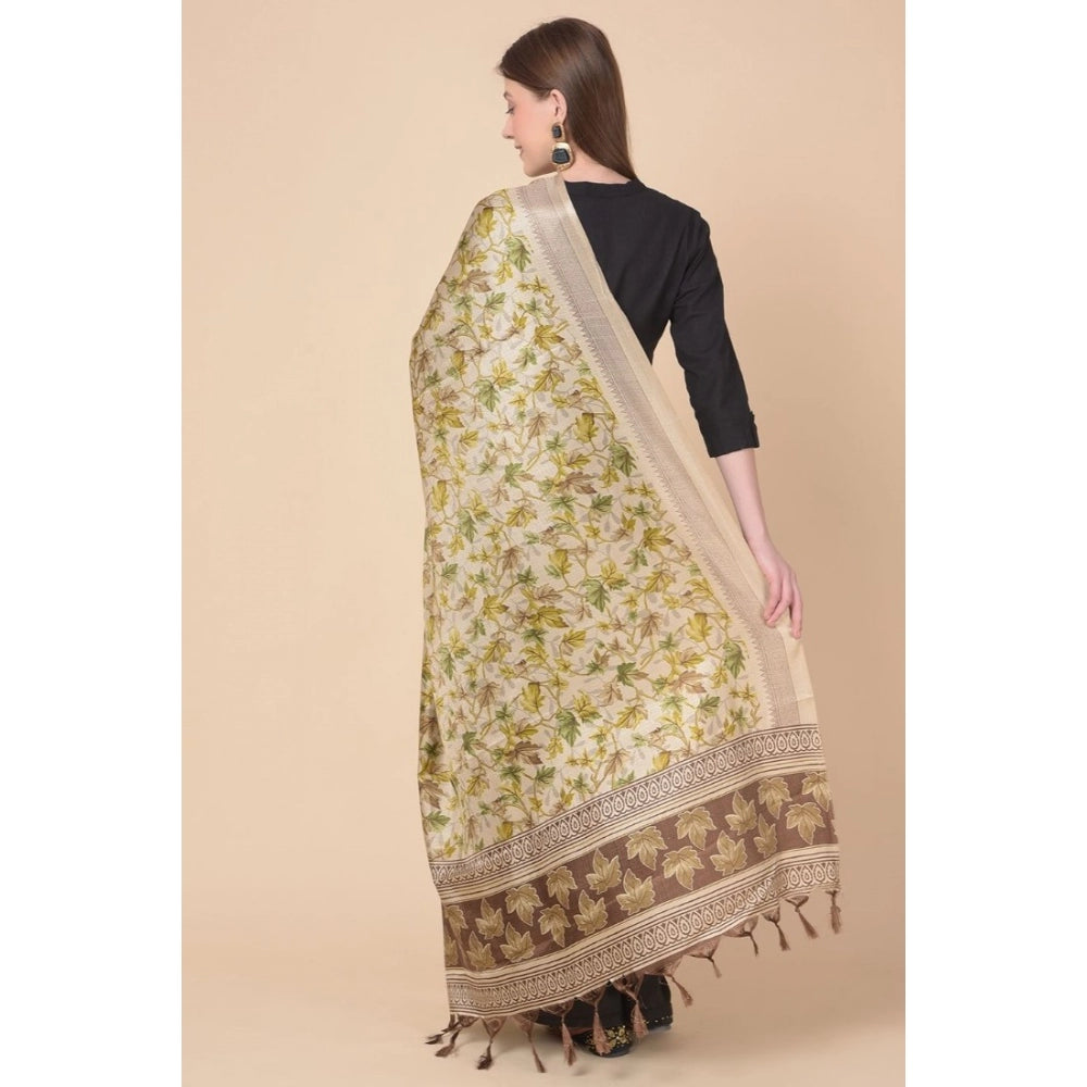 Generic Women's Art Silk Printed Dupatta (Gold, Length: 2.25 to 2.50 Mtr)