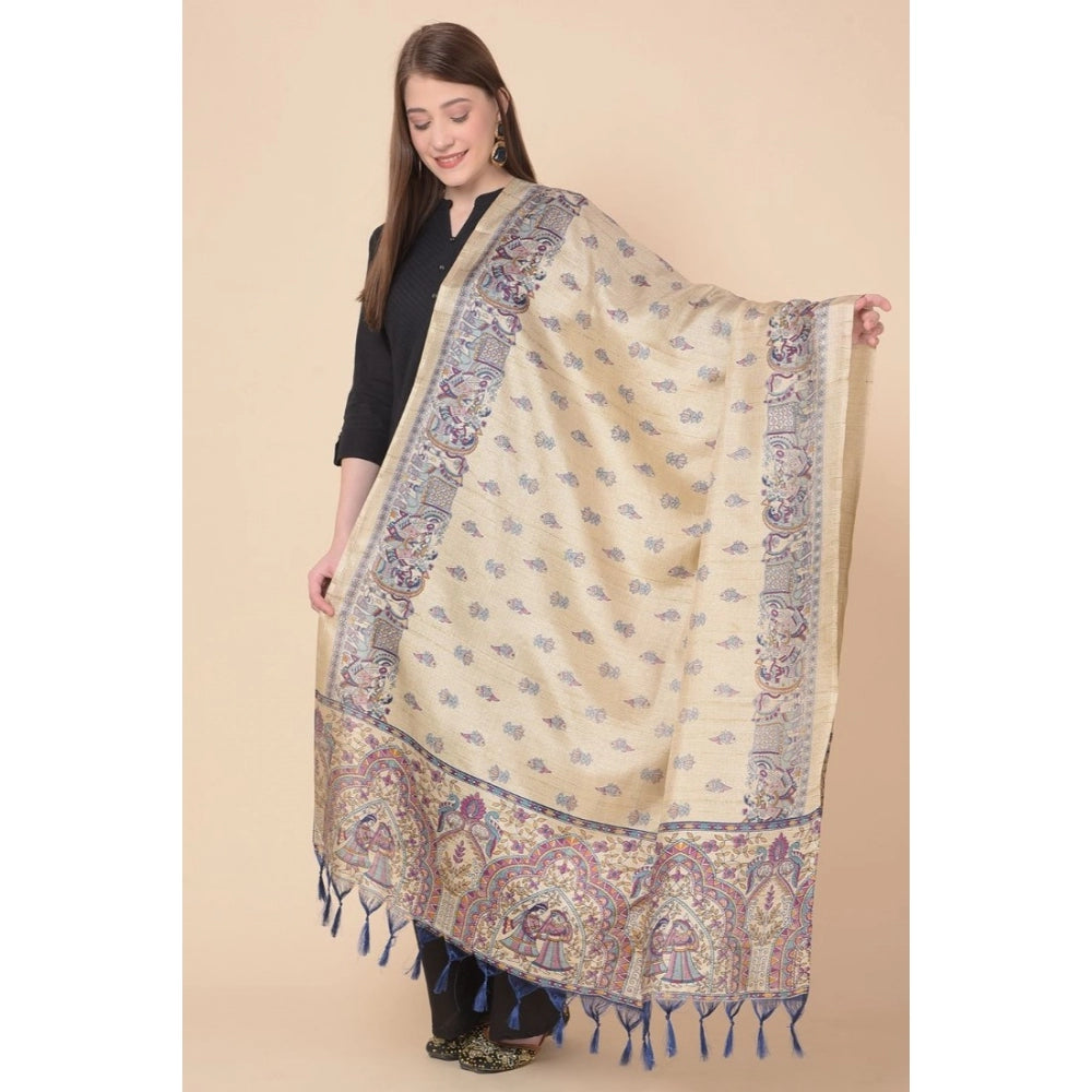 Generic Women's Art Silk Printed Dupatta (Gold, Length: 2.25 to 2.50 Mtr)