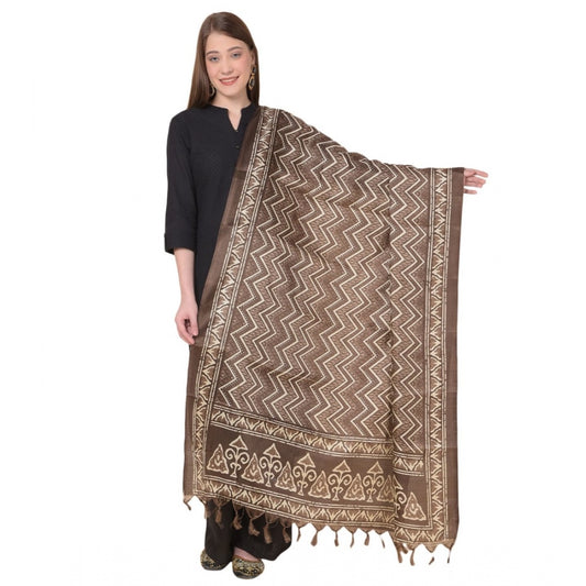 Generic Women's Art Silk Printed Dupatta (Brown, Length: 2.25 to 2.50 Mtr)