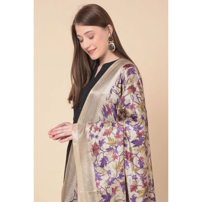 Generic Women's Art Silk Printed Dupatta (Gold, Length: 2.25 to 2.50 Mtr)