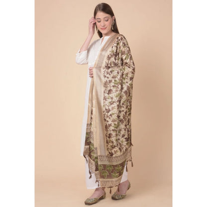 Generic Women's Art Silk Printed Dupatta (Gold, Length: 2.25 to 2.50 Mtr)