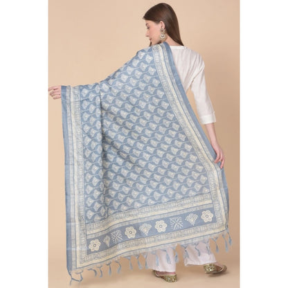 Generic Women's Art Silk Printed Dupatta (Grey, Length: 2.25 to 2.50 Mtr)