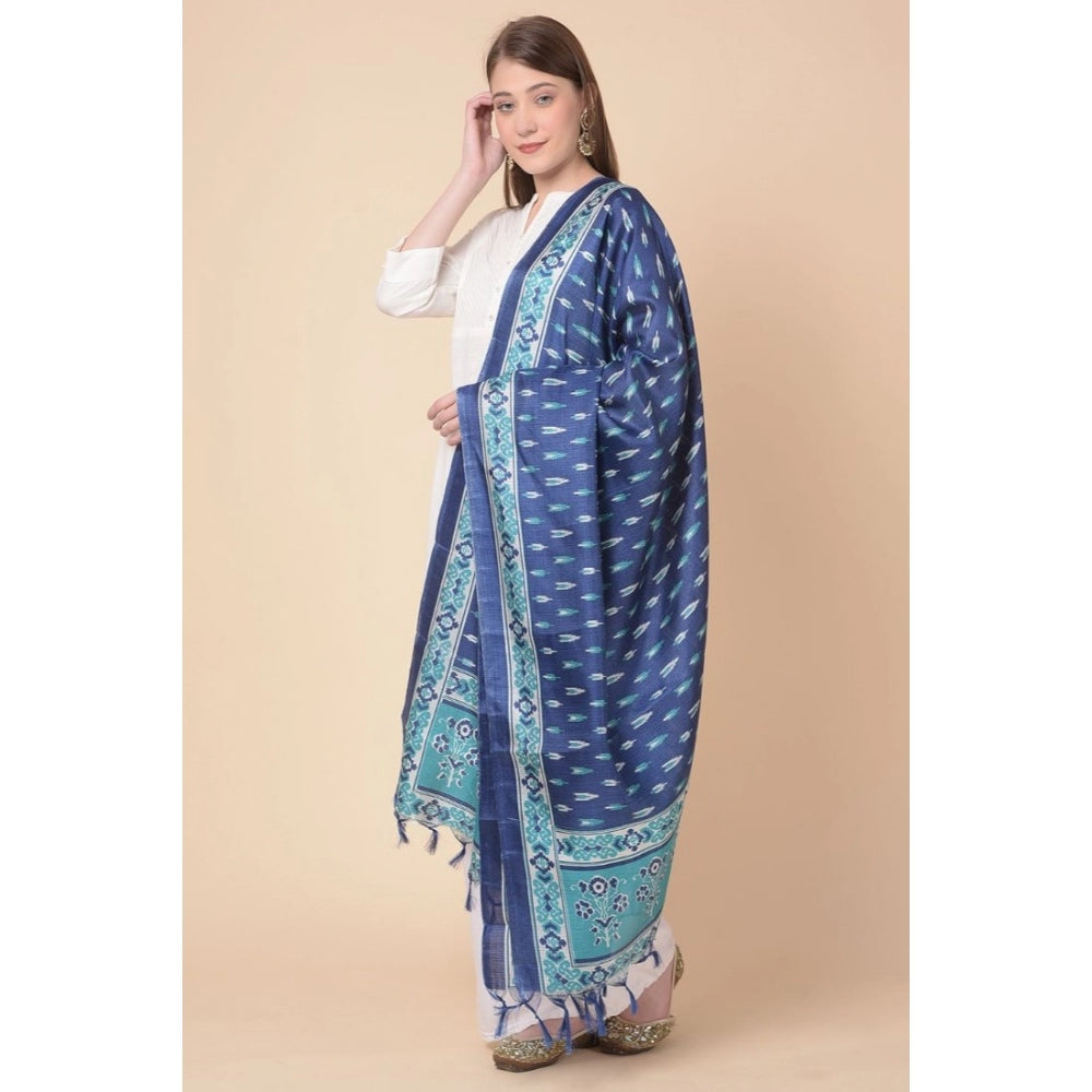 Generic Women's Art Silk Printed Dupatta (Blue, Length: 2.25 to 2.50 Mtr)