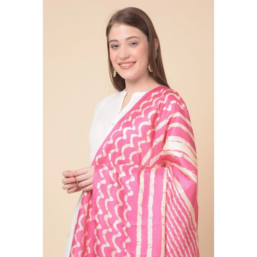 Women's Art Silk Printed Dupatta (Pink, Length: 2.25 to 2.50 Mtr)