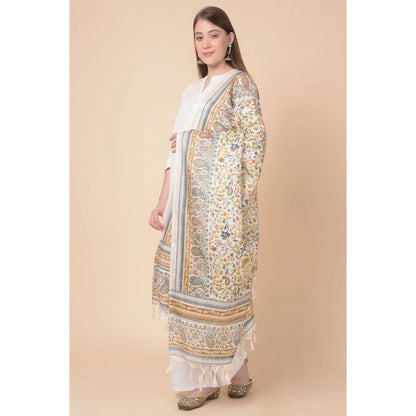 Generic Women's Art Silk Printed Dupatta (White, Length: 2.25 to 2.50 Mtr)